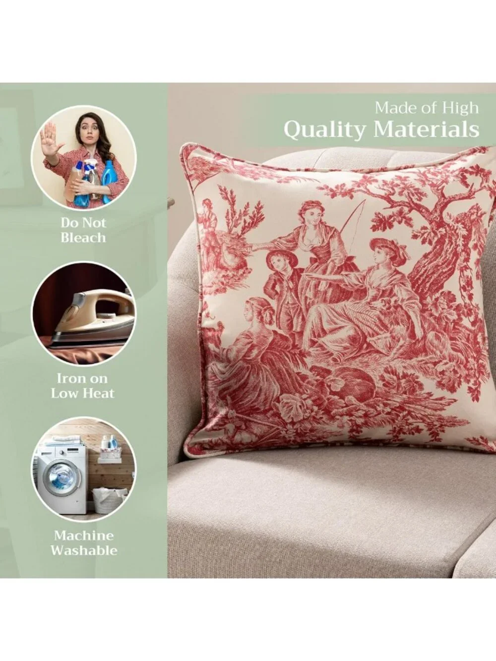 Decorative 18x18 Cotton Pillow Covers - Toile Throw Pillows for Couch & Chair